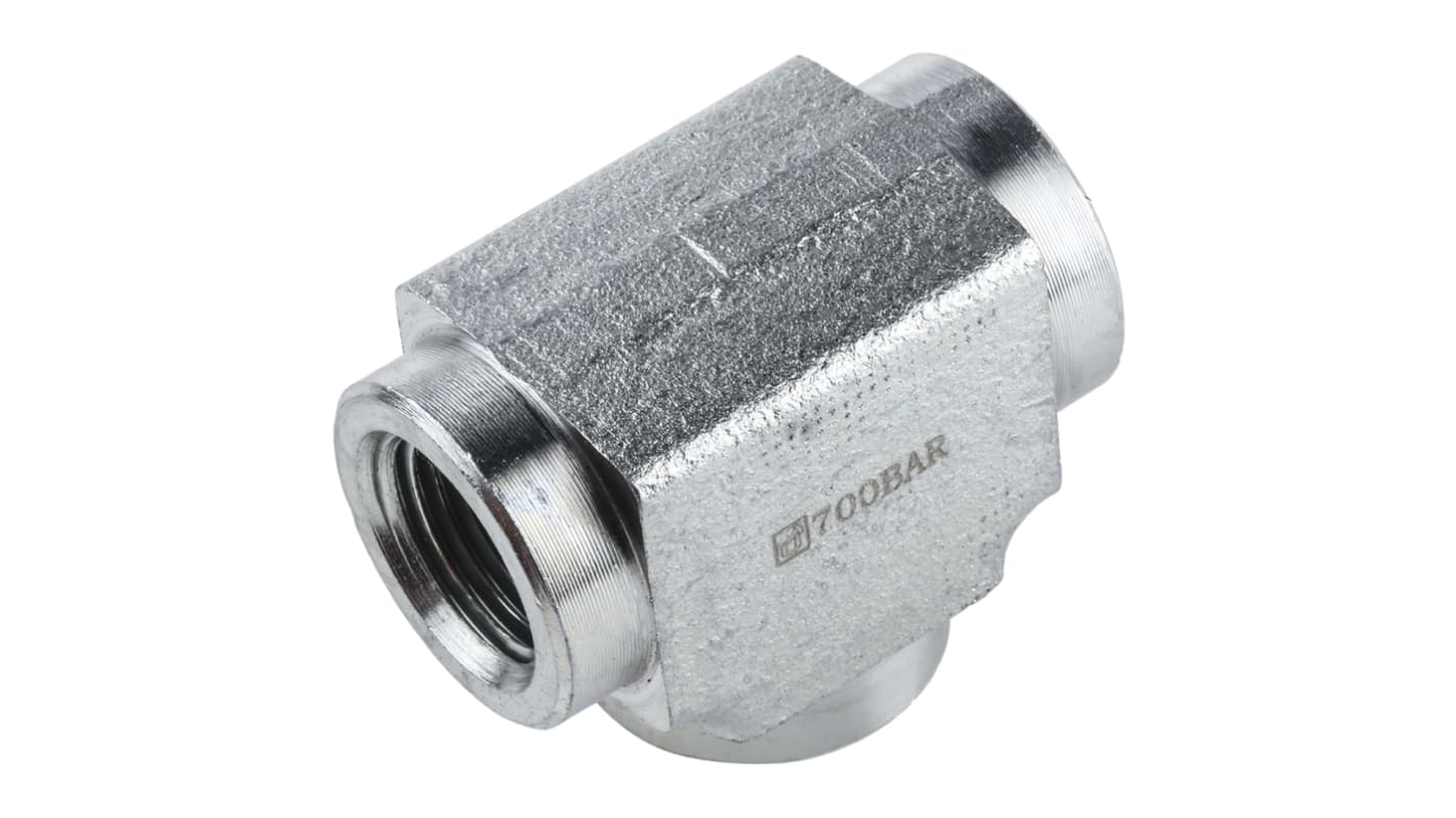 Enerpac Hydraulic Tee Threaded Adapter FZ1612, Connector A NPTF 3/8 Female Connector B NPTF 3/8 Female