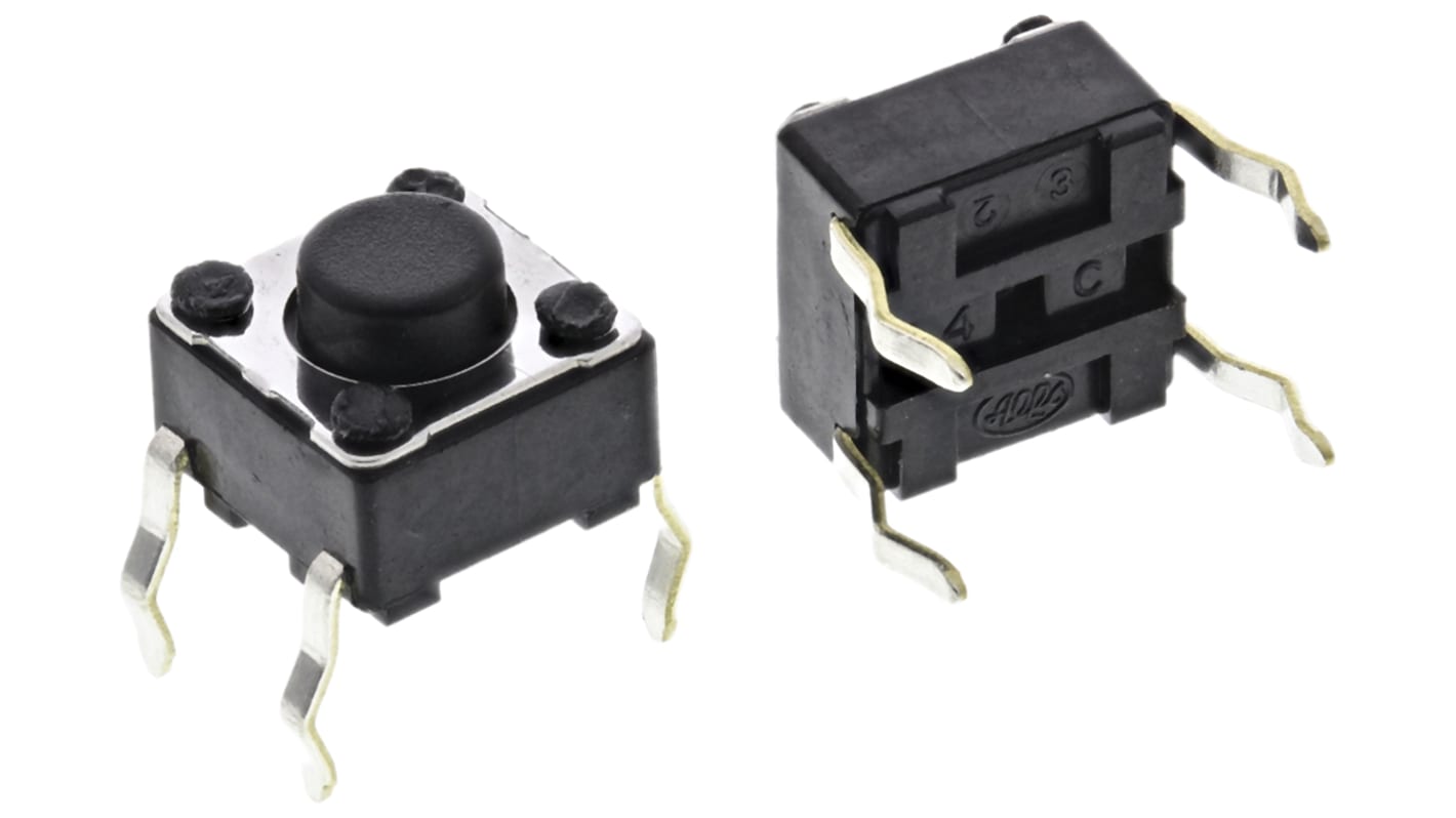 Klávesový spínač, barva ovladače: Černá SPST 50 mA při 12 V DC 5mm 1.5mm Nasazovací