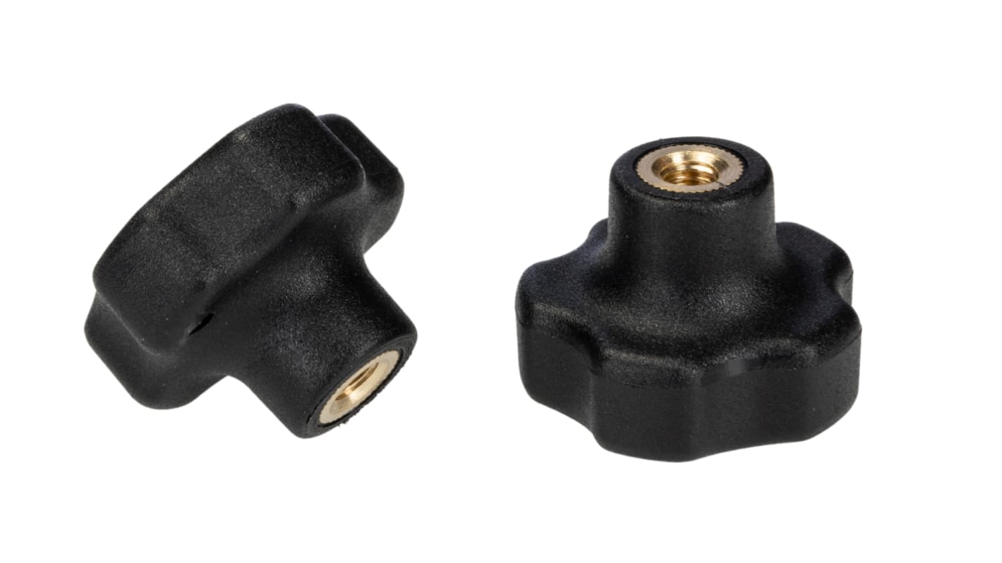 RS PRO Black Thermoplastic Multiple Lobes Clamping Knob, M5, Female Insert