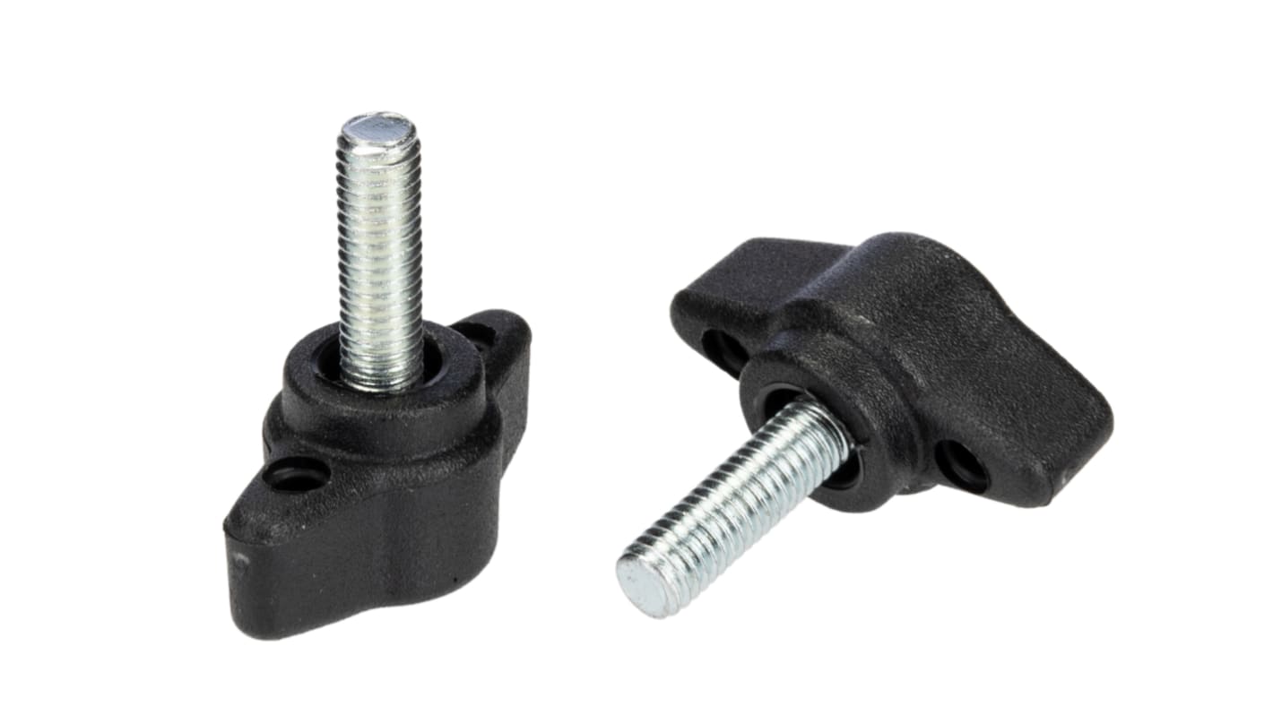 RS PRO Black Thermoplastic Wing Clamping Knob, M5 x 15, Threaded Mount