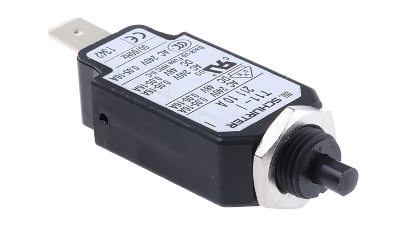 Schurter Thermal Circuit Breaker - T11  Single Pole 240V ac Voltage Rating, 10A Current Rating