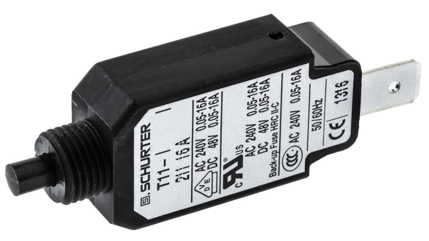 Schurter Thermal Circuit Breaker - T11  Single Pole 240V ac Voltage Rating, 16A Current Rating