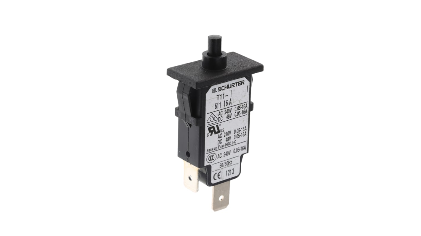 Schurter Thermal Circuit Breaker - T11  Single Pole 240V ac Voltage Rating, 16A Current Rating