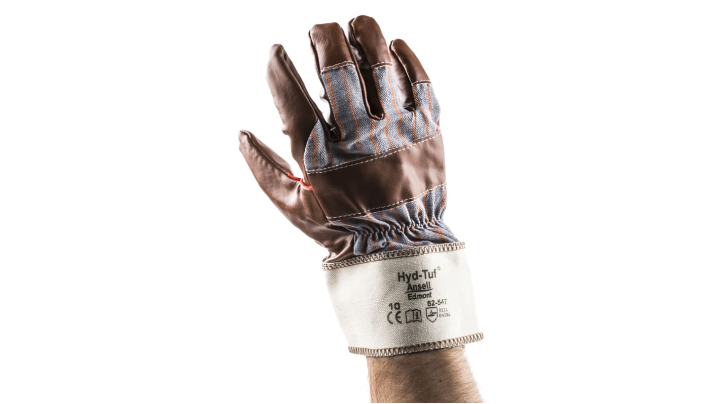 Ansell Hyd-Tuf Brown Cotton General Purpose Work Gloves, Size 10, Large, Nitrile Coating