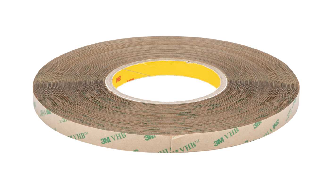3M F9473PC Transparent Double Sided Paper Tape, 0.106mm Thick, Acrylic Backing, 12mm x 55m