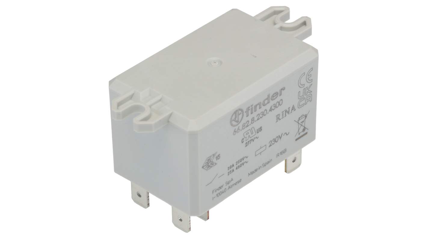 Finder Flange Mount Power Relay, 230V Coil, 50A Switching Current, DPST