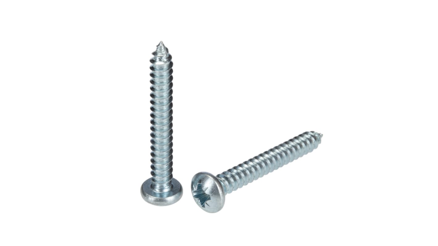 RS PRO Bright Zinc Plated Steel Pan Head Self Tapping Screw, N°8 x 1.1/4in Long 32mm Long