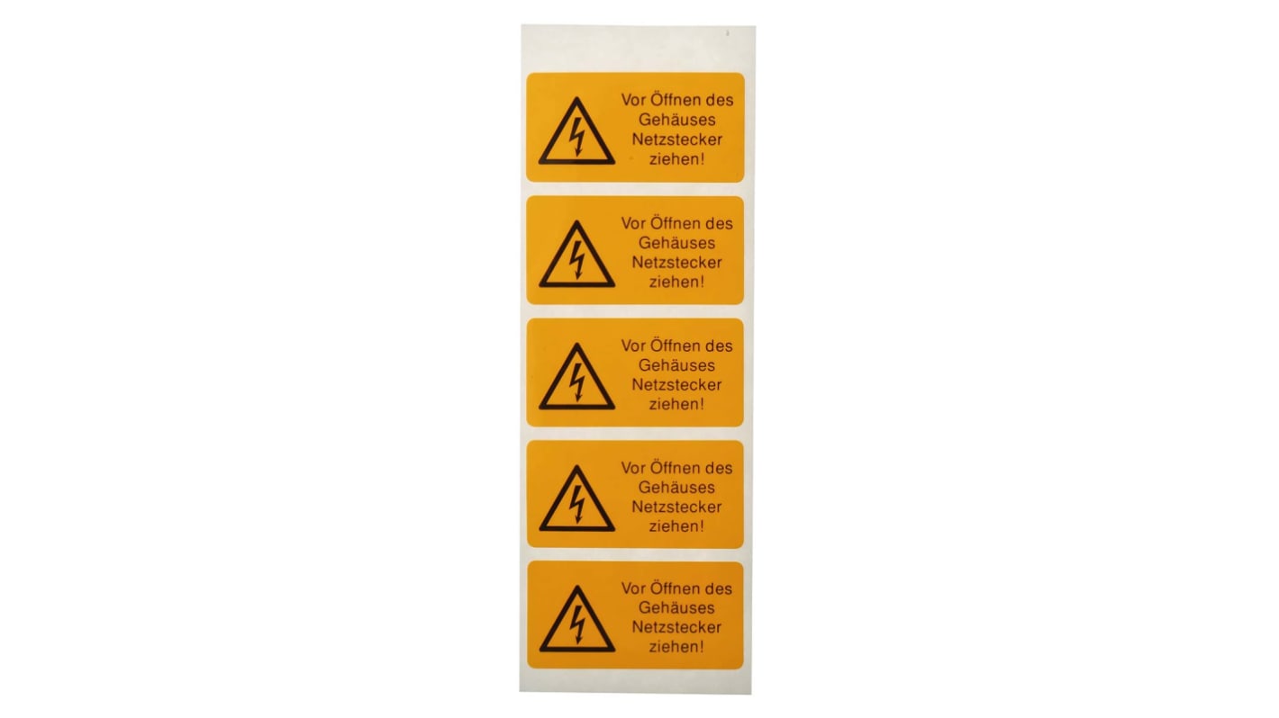 Idento Yellow PVC Safety Labels, Vor Öffnen des Gehäuses Netzstecker ziehen!-Text