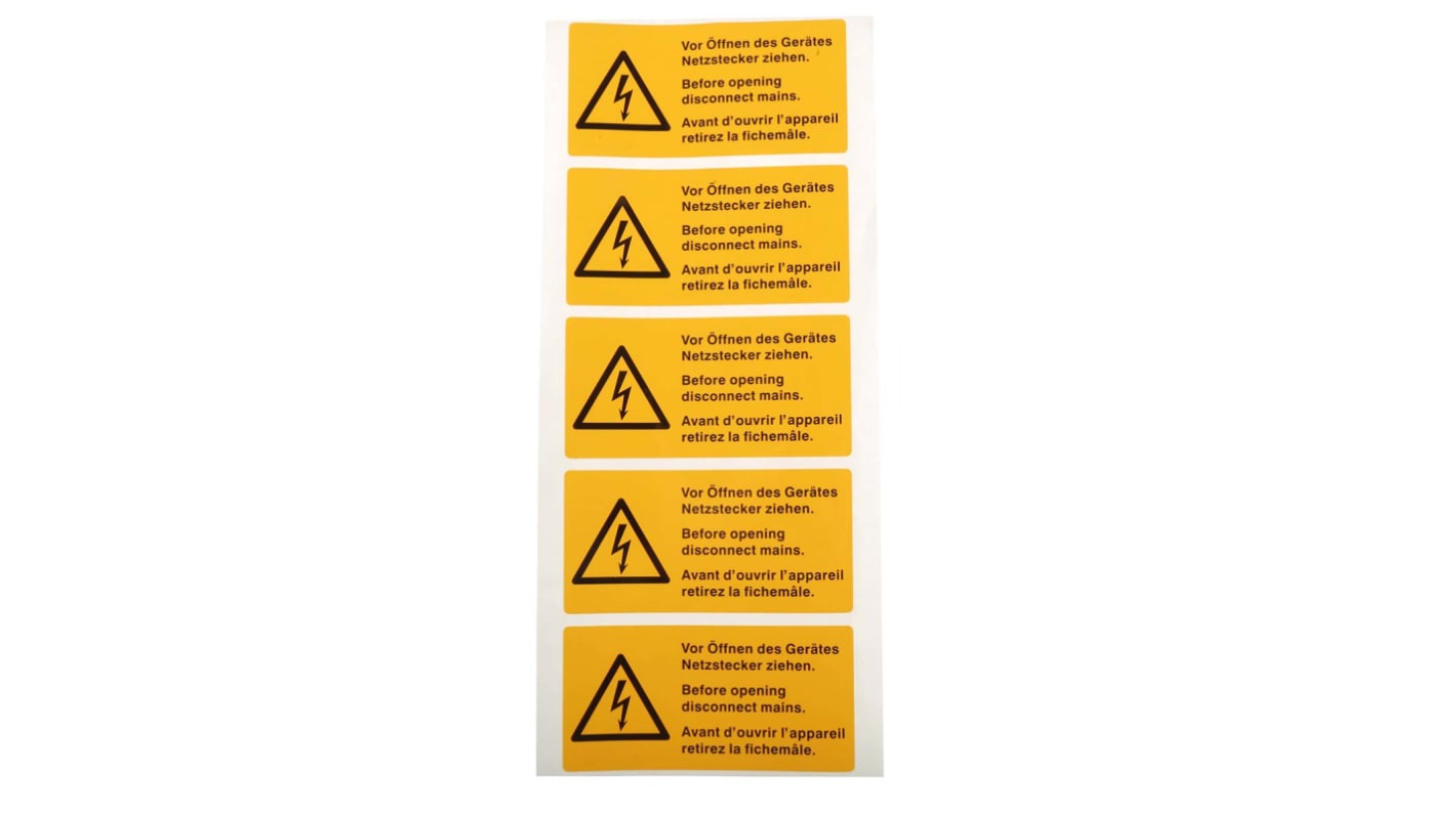 Idento Yellow PVC Safety Labels, Vor Öffnen des Gerätes Netzstecker ziehen. Before opening disconnect mains. Avant