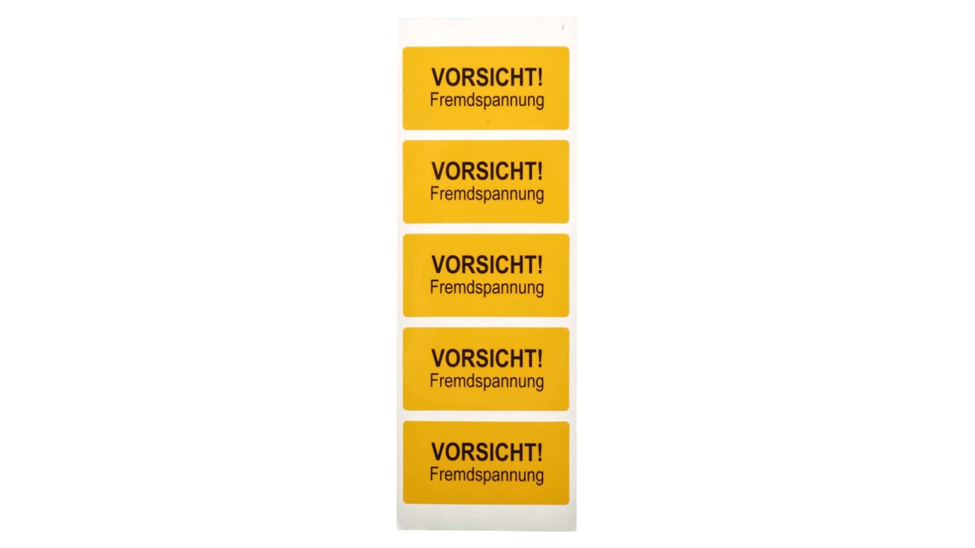 Idento Sikkerhedsetiket Gul PVC, VORSICHT! Fremdspannung-Text