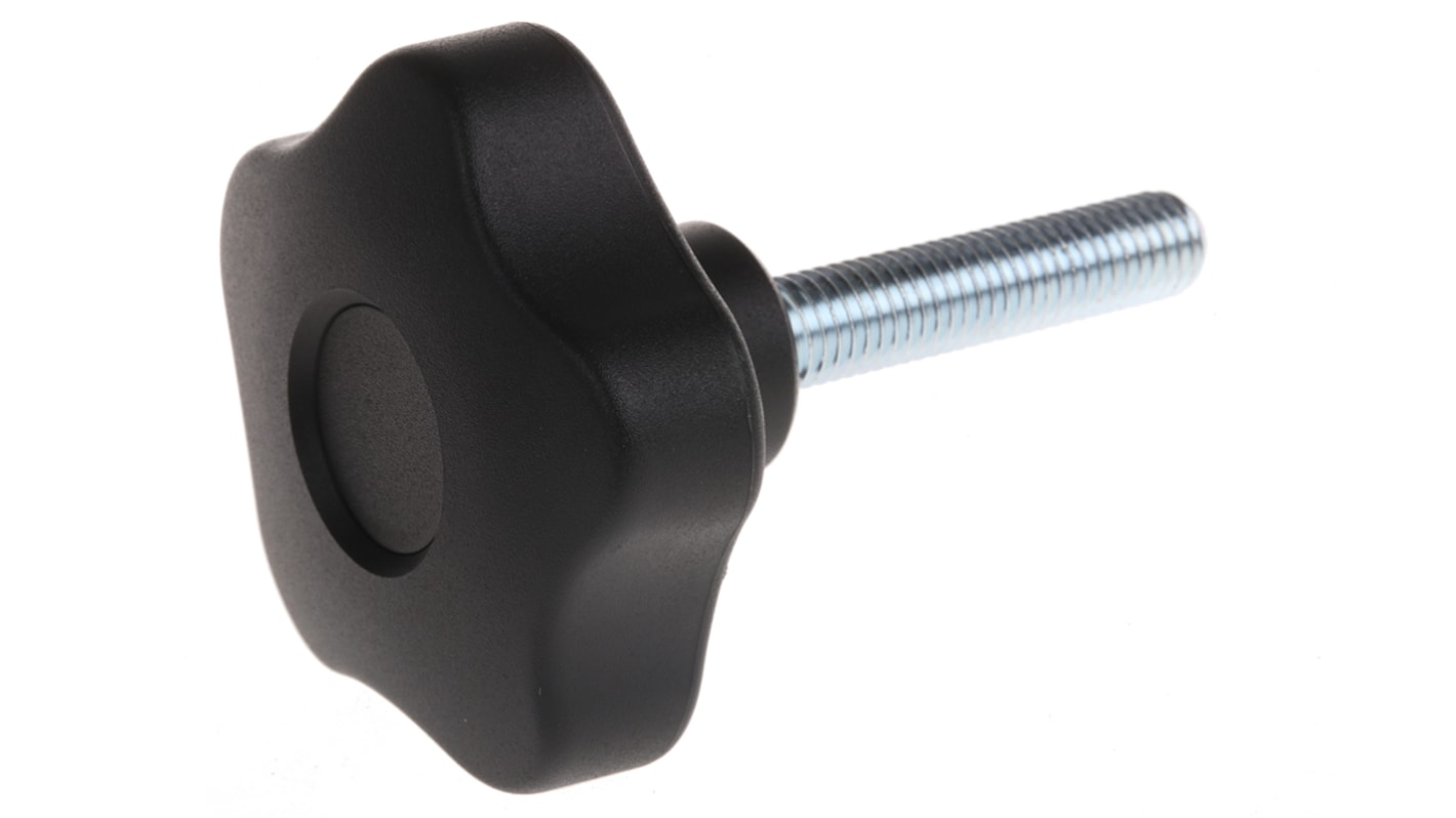 Elesa 70027 Black Multiple Lobes Clamping Knob, M10, Threaded Stud