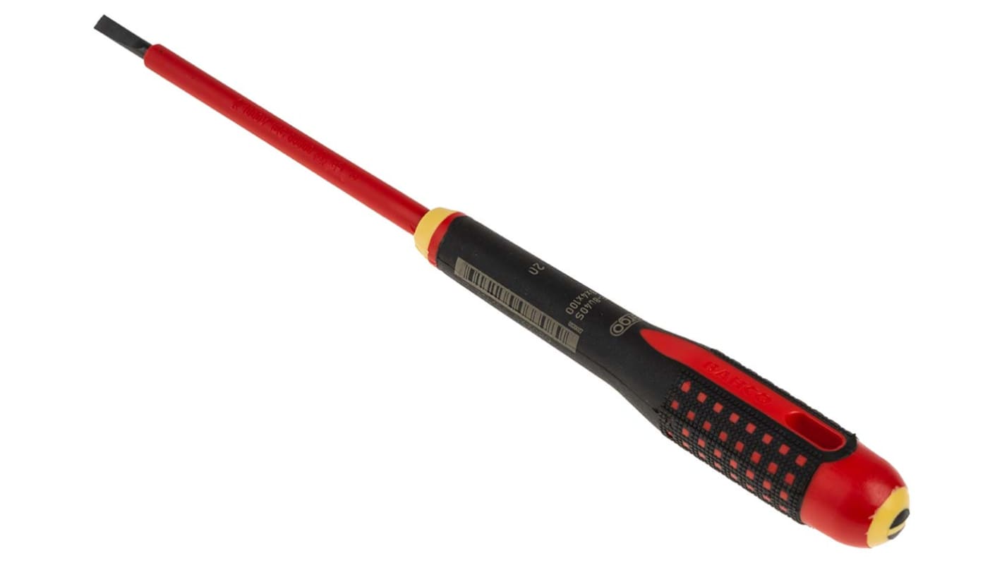 Bahco Slotted  Screwdriver, 4 x 0.8 mm Tip, 100 mm Blade, VDE/1000V, 222 mm Overall