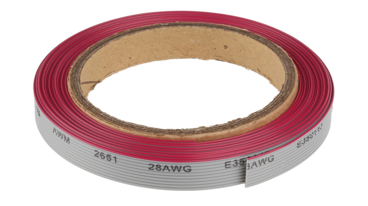 Câbles en nappe RS PRO 10 voies, pas de 1.27mm 28 AWG, Gris