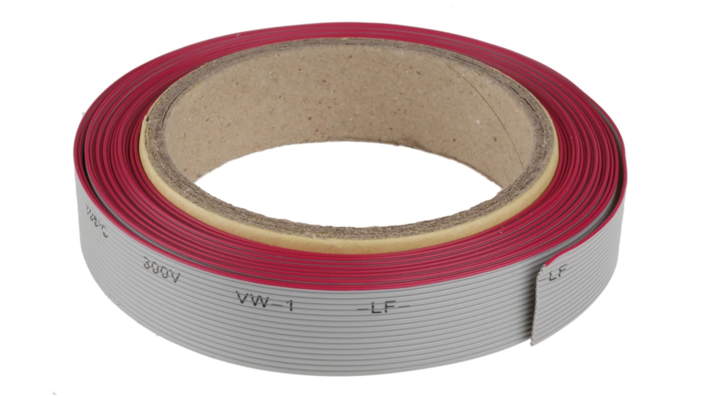 RS PRO 1.27mm间距16路扁平灰排线, 28 AWG, 5m长