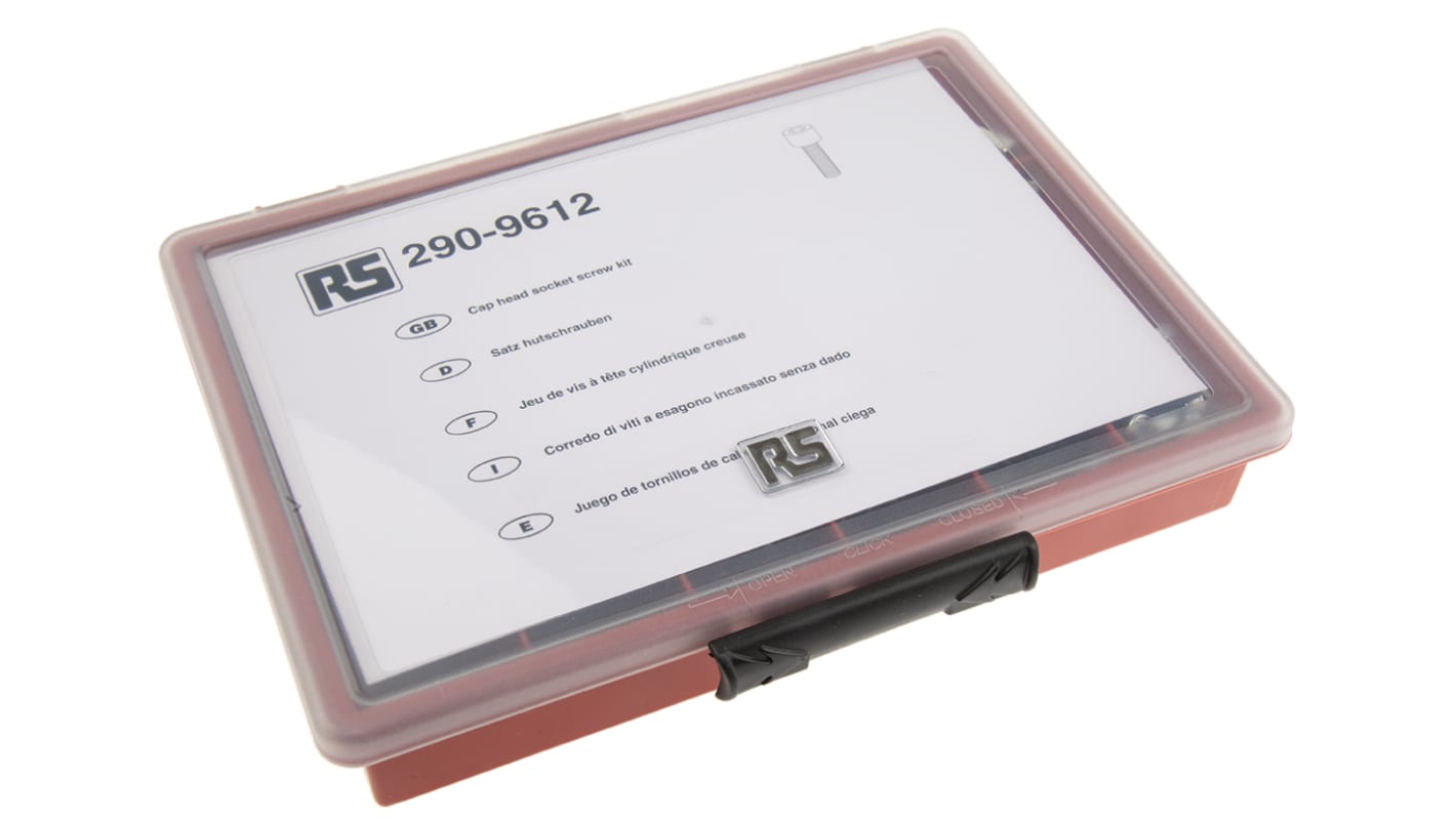 RS PRO Stahl Schrauben Sortiment Innensechskant, M3, M4, M5, M6, M8 x 8 → 50mm, 415 Stück