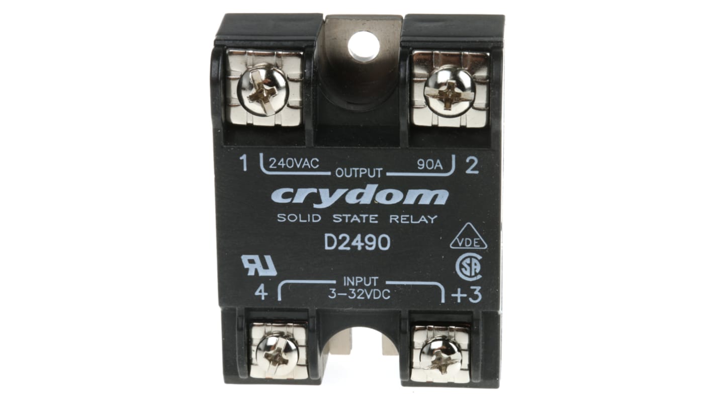 Relè a stato solido D2490, Montaggio superficiale, 90 A rms, 280 V rms, Zero-cross Crydom Series 1 240 VAC