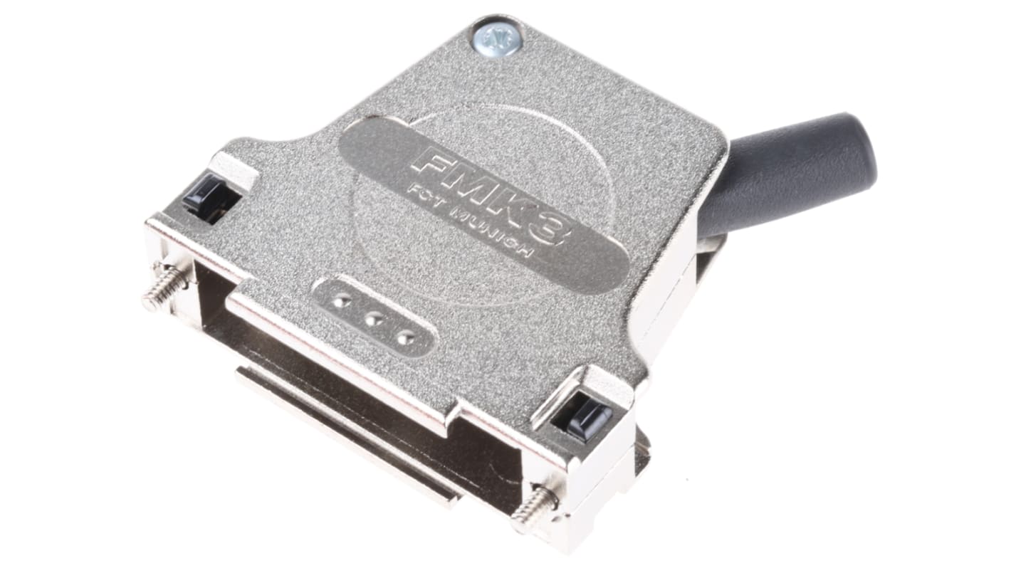 FCT from Molex FMK Series Die Cast Zinc Angled D Sub Backshell, 25 Way, Strain Relief