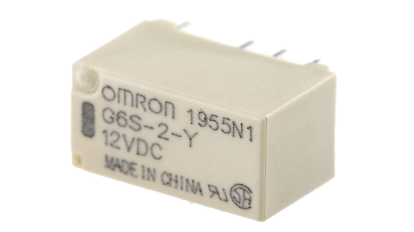 Omron PCB Mount Signal Relay, 12V dc Coil, 2A Switching Current, DPDT