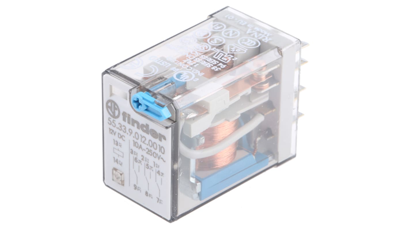Relais de puissance Finder 55 Series, 3 RT, bobine 12V c.c. Enfichable 1W