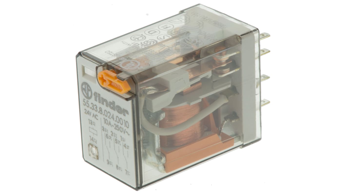 Finder Plug In Power Relay, 24V ac Coil, 10A Switching Current, 3PDT