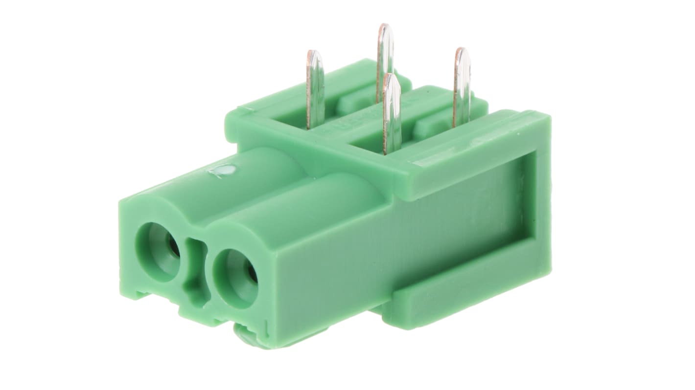Phoenix Contact, 5.08mm Pitch, IC 2.5/ 2-G-5.08, 2 Way, Right Angle, Pluggable Terminal Block, Inverted Header, Through