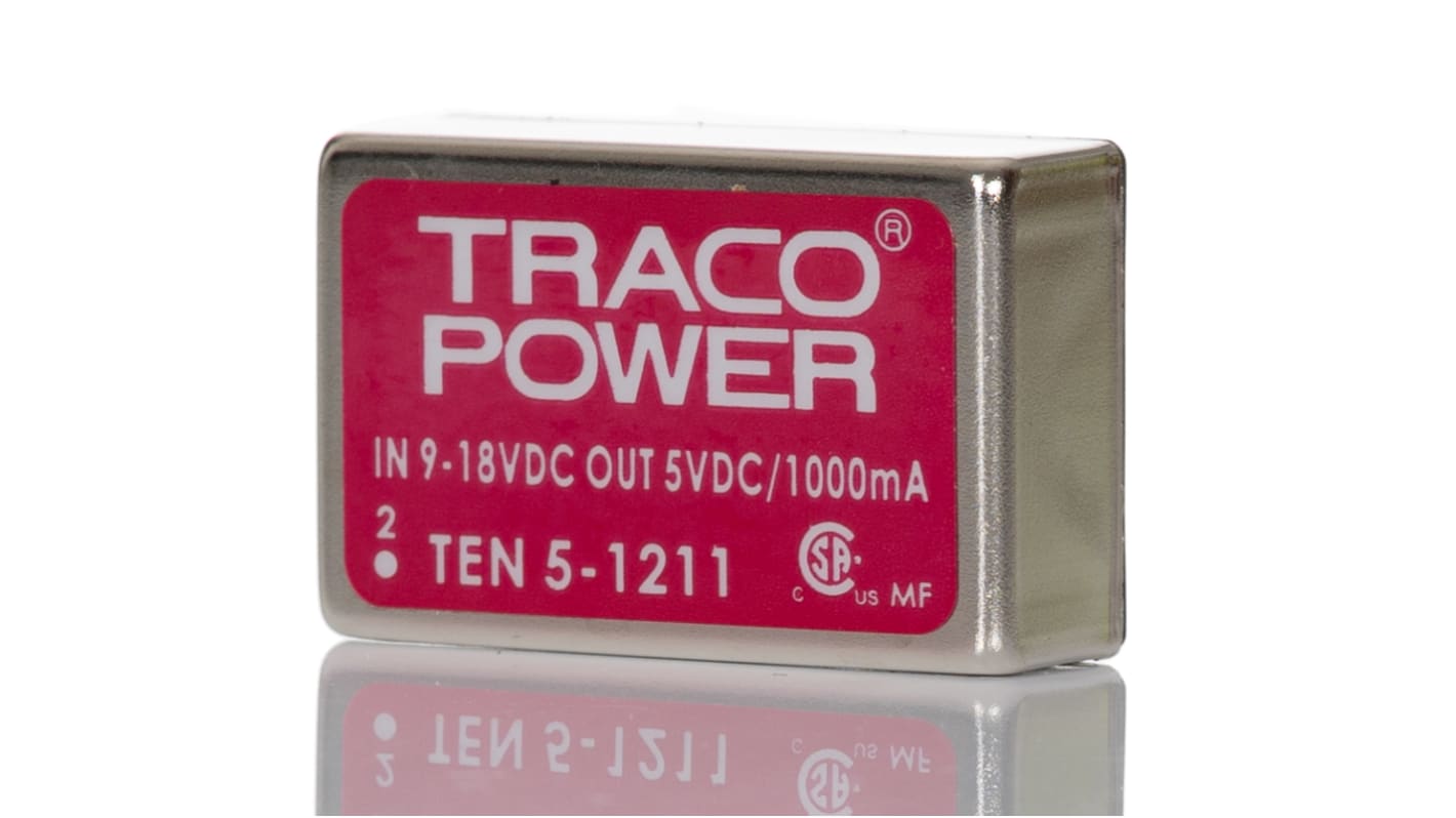 Convertisseur DC-DC TRACOPOWER, TEN 5, Montage traversant, 6W, 1 sortie, 5V c.c., 1A