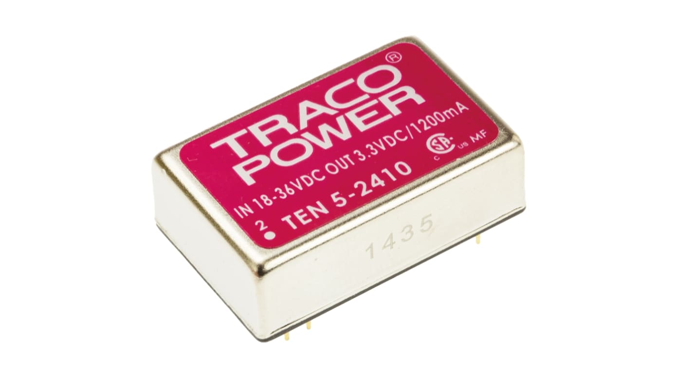 TRACOPOWER TEN 5 DC-DC Converter, 3.3V dc/ 1.2A Output, 18 → 36 V dc Input, 6W, Through Hole, +85°C Max Temp