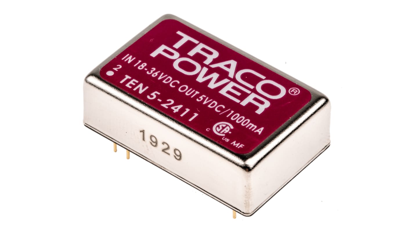 TRACOPOWER 隔离式DCDC转换器, 18 → 36 V 直流输入, 5V 直流输出, 5W, TEN 5系列
