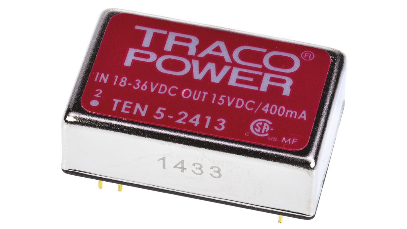 TRACOPOWER DC-DC Converter, 15V dc/ 400mA Output, 18 → 36 V dc Input, 6W, Through Hole, +85°C Max Temp -40°C Min