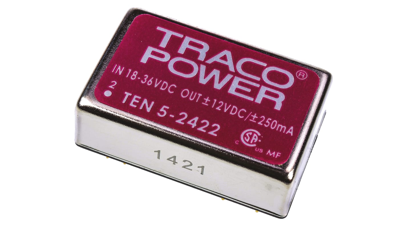 TRACOPOWER TEN 5 DC-DC Converter, ±12V dc/ ±250mA Output, 18 → 36 V dc Input, 6W, Through Hole, +85°C Max Temp
