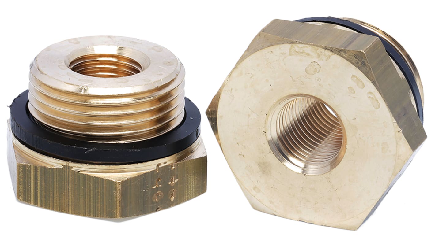 Legris Brass Pipe Fitting, Straight Threaded Reducer, Male G 3/4in to Female G 1/4in