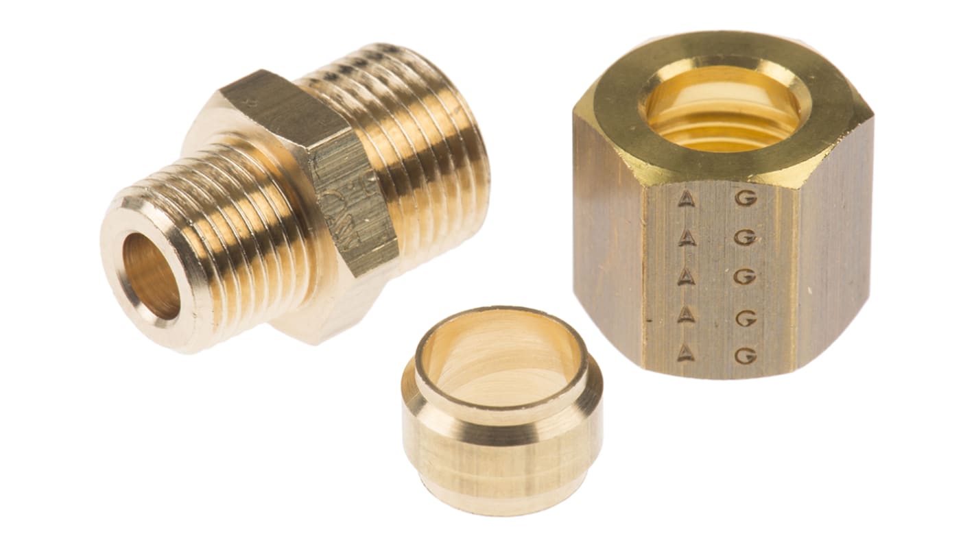 Legris Brass Pipe Fitting, Straight Compression Coupler, Male R 1/8in to Female 8mm