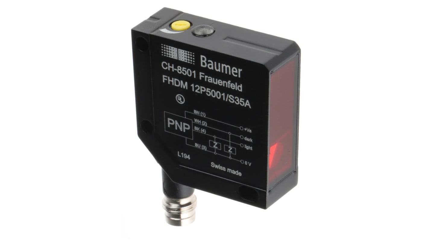 Rs-Online Sensore fotoelettrico Rettangolare Baumer a diffusione rilevamento 15 mm → 300 mm uscita PNP