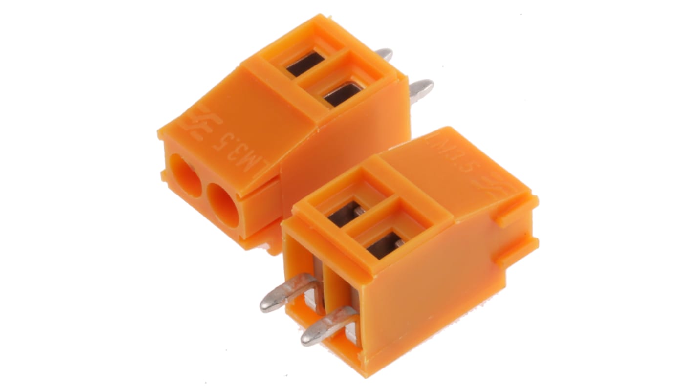 Borne para PCB Weidmüller de 2 vías, paso 3.5mm, 16A, de color Naranja, montaje Montaje en orificio pasante,