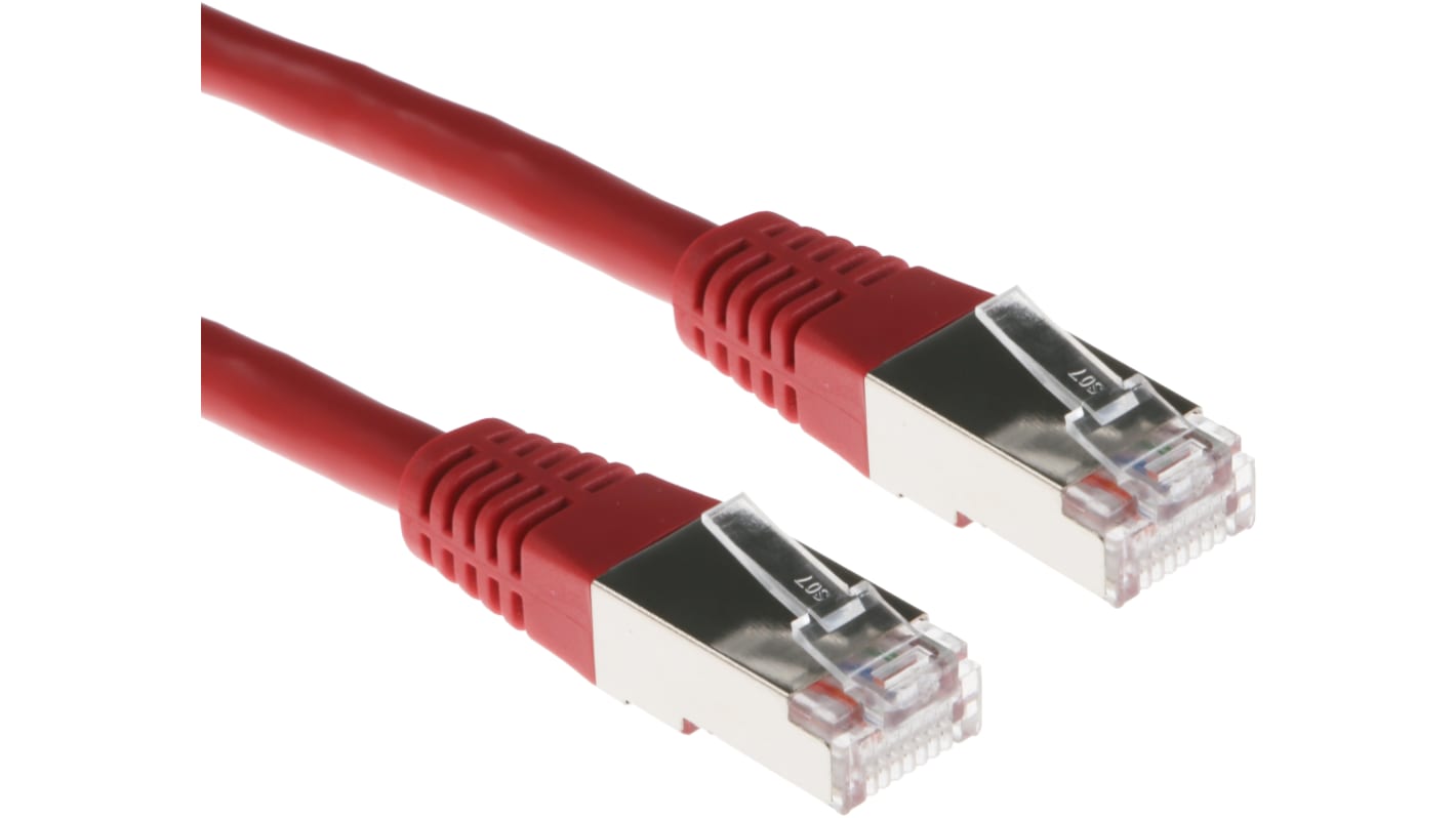 RS PRO, 5m Cat5, Red RJ45 to Male RJ45 Male, F/UTPShielded, Terminated PVC Sheath