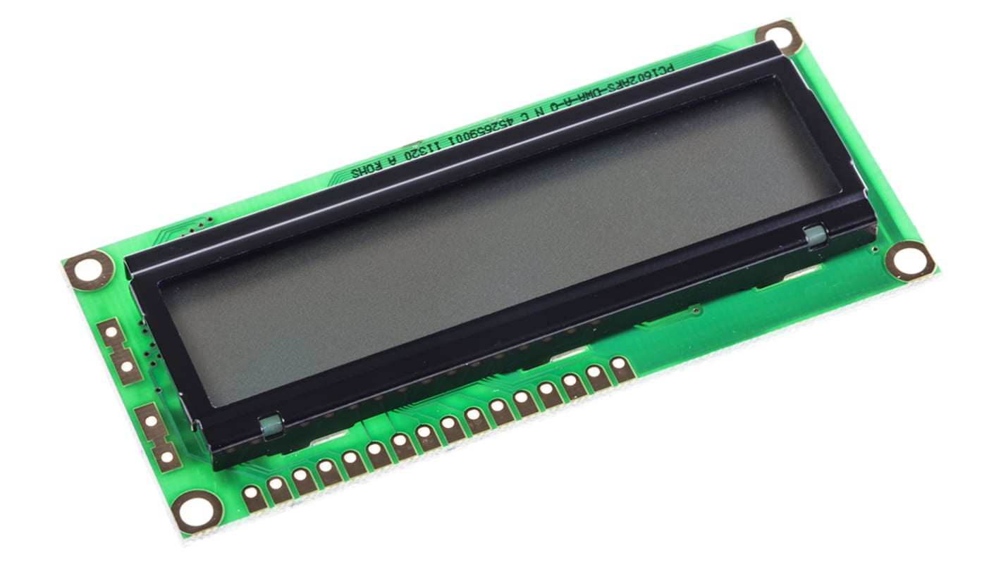 Powertip PC1602ARSD Alphanumeric LCD Display, 2 Rows by 16 Characters, Reflective