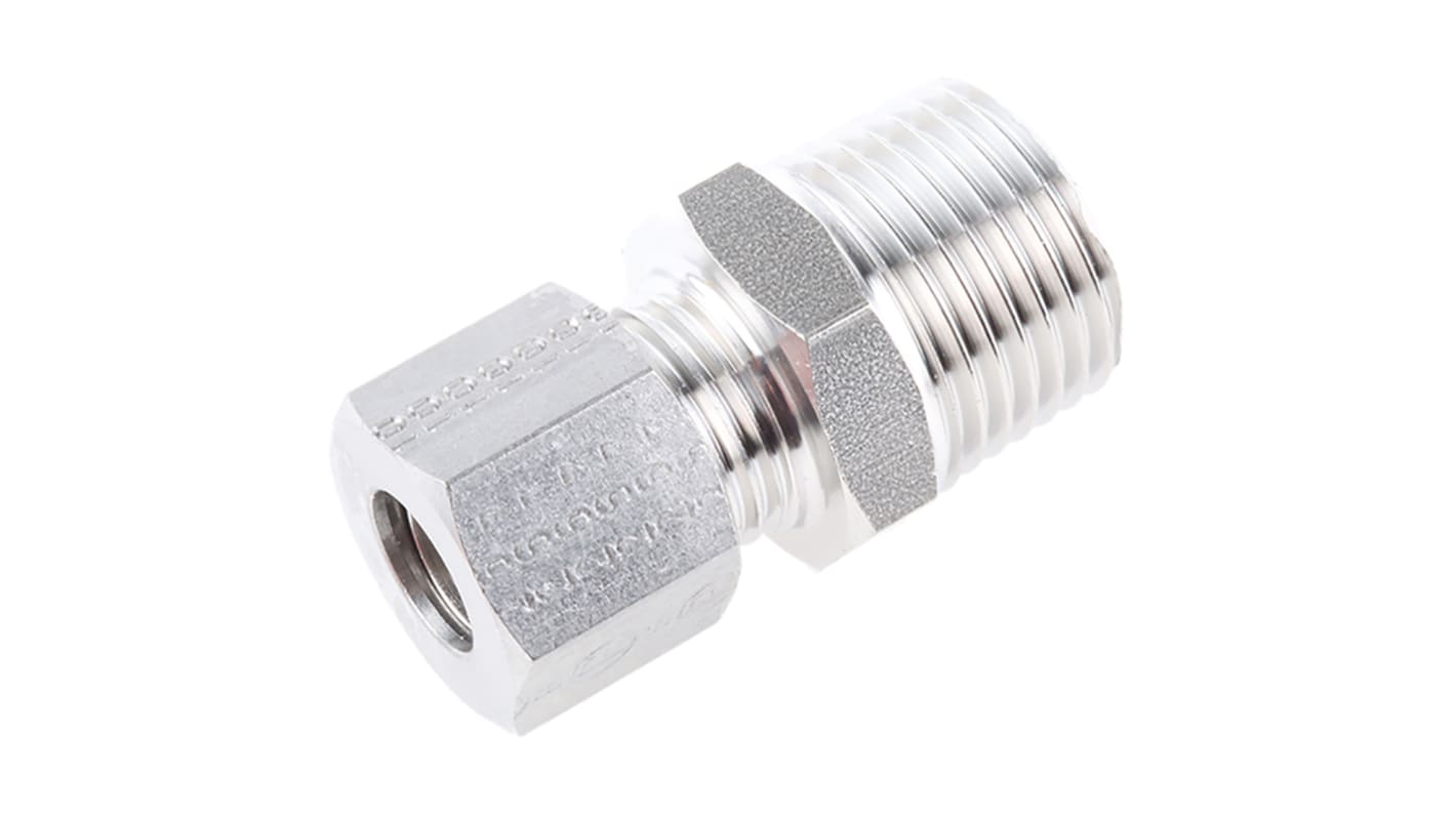 Legris Stainless Steel Pipe Fitting, Straight Hexagon Coupler, Male BSP 1/2in