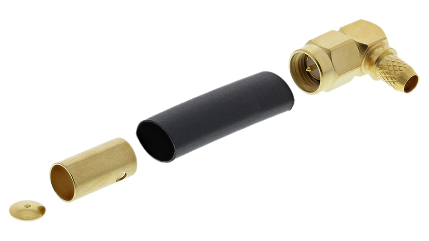 Radiall Right Angle 50Ω Cable Mount SMA Connector, Crimp Termination RG141, RG58
