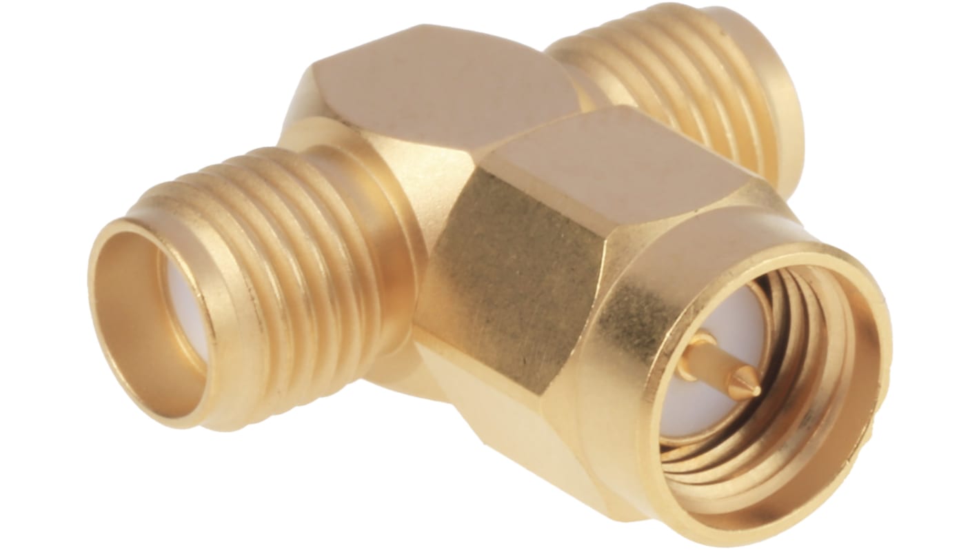 Tee 50Ω RF Adapter SMA Plug to SMA 2 x Socket 0 → 18GHz