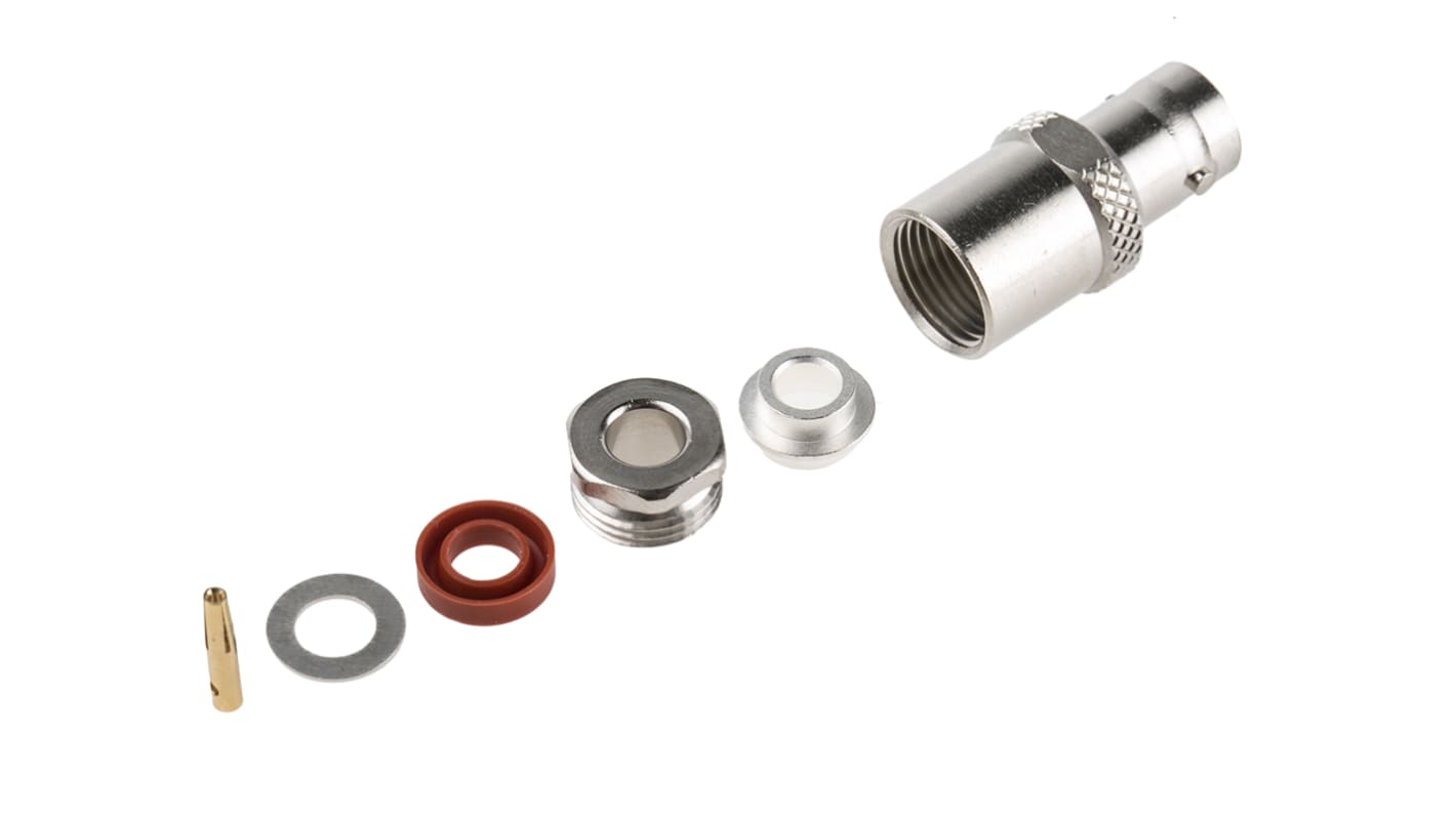 Conector coaxial Radiall R141207000W, Hembra, Recto, Impedancia 50Ω, Montaje de Cable, Terminación de Abrazadera, 0 to