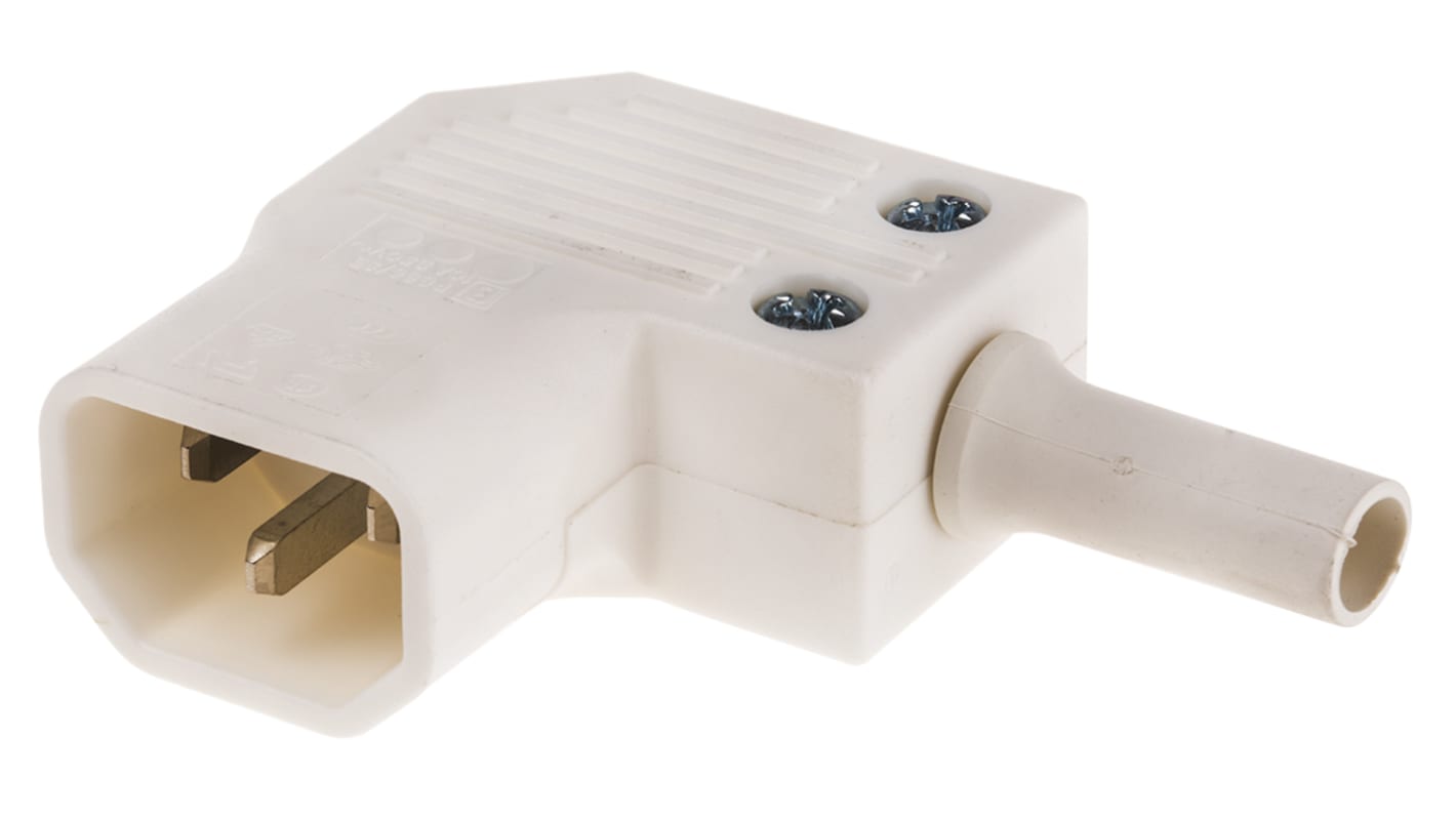 Conector IEC C14 macho Bulgin, acodado, Montaje de Cable, 250 V, 10A