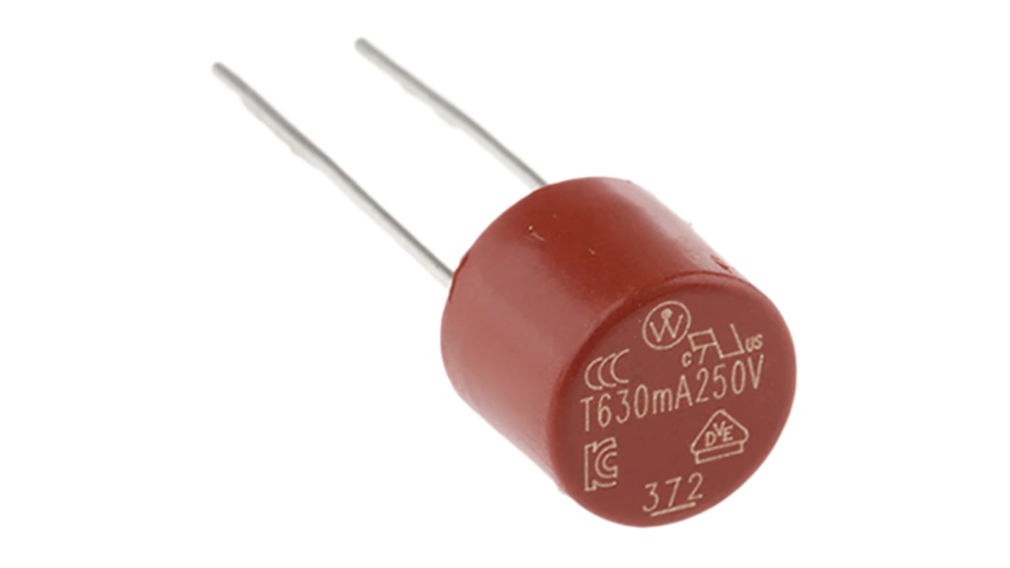 Wickmann Sicherung, nicht rückstellend 630mA radial 250V ac Nylon T ø 8.5mm 8mm, Raster 5.08mm