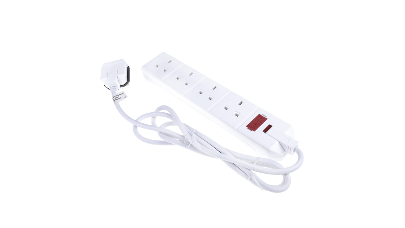 Strisce di alimentazione RS PRO 2m, 4 prese, spina tipo G - UK, 13A