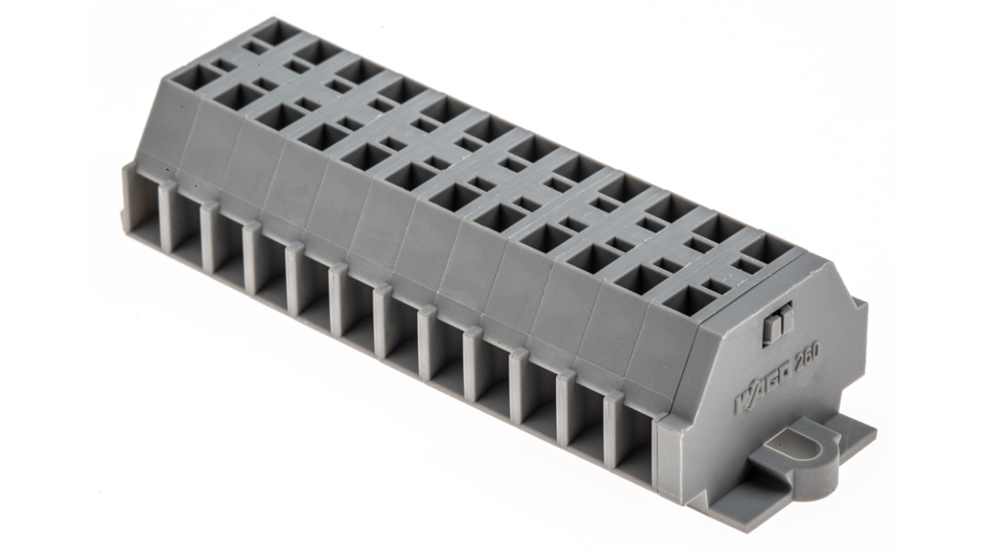 WAGO 260 Series Grey Terminal Strip, 1.5mm², Single-Level, Cage Clamp Termination