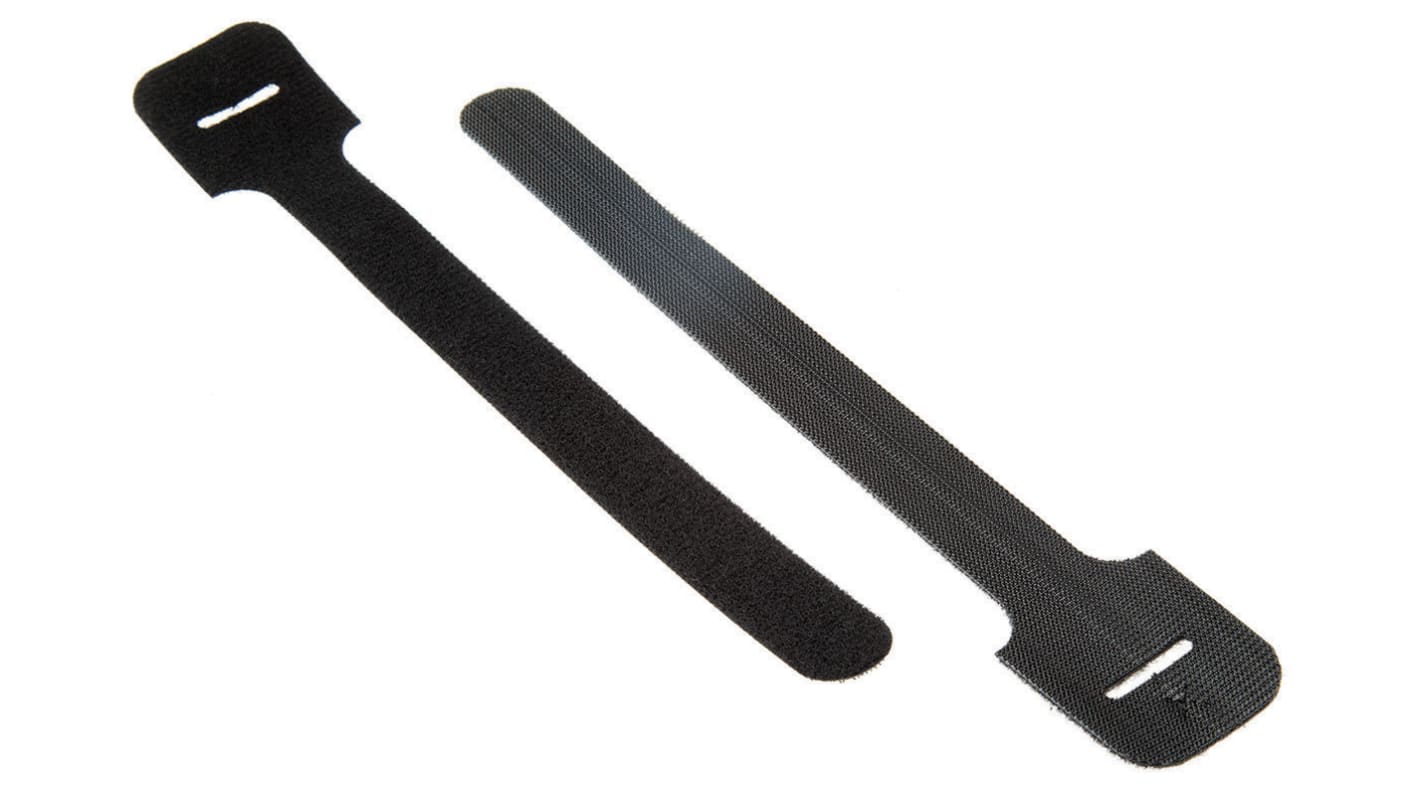 Thomas & Betts Cable Ties, Hook and Loop, 228.6mm x 19.05 mm, Black Nylon, Pk-10