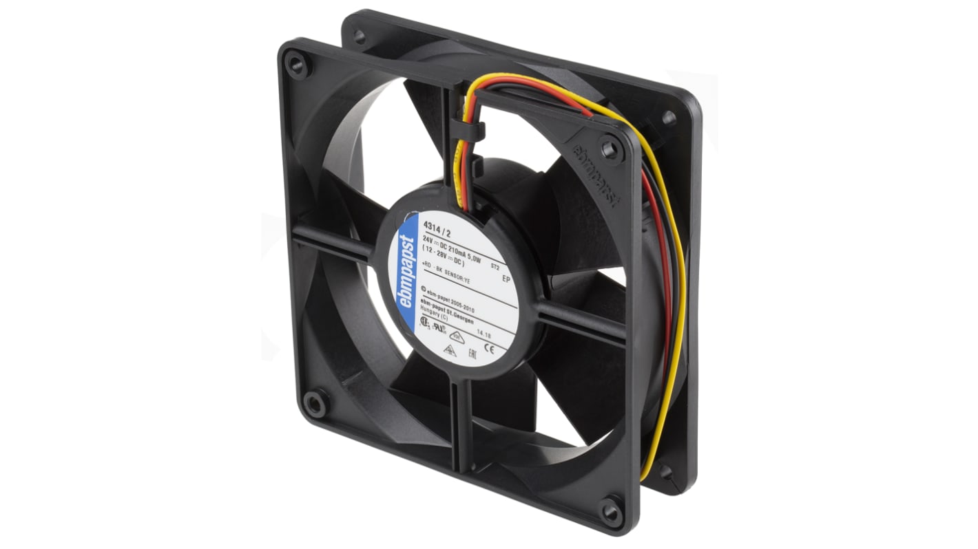 Ventilador Axial ebm-papst 4300 de 119 x 119 x 32mm, 24 V dc, 5W, 2800rpm, caudal 170m³/h, 45dB, salida Tacómetro