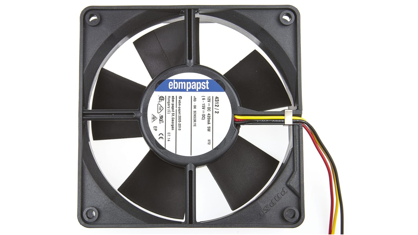 ebm-papst 4300 Series Axial Fan, 12 V dc, DC Operation, 170m³/h, 5W, 417mA Max, 119 x 119 x 32mm