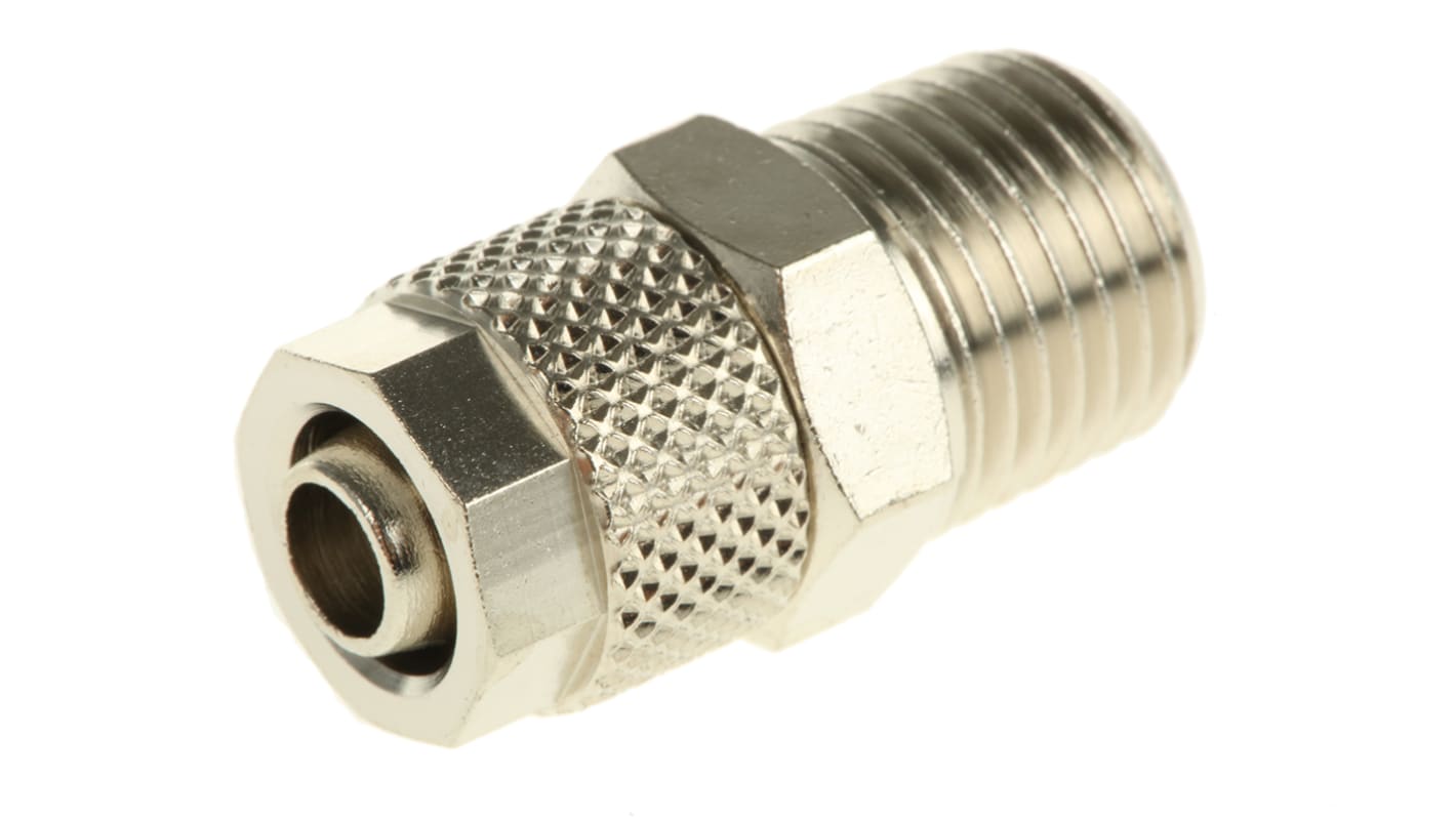 RS PRO Straight Threaded Adaptor, R 1/4 Male to Push In 8 mm, Threaded-to-Tube Connection Style