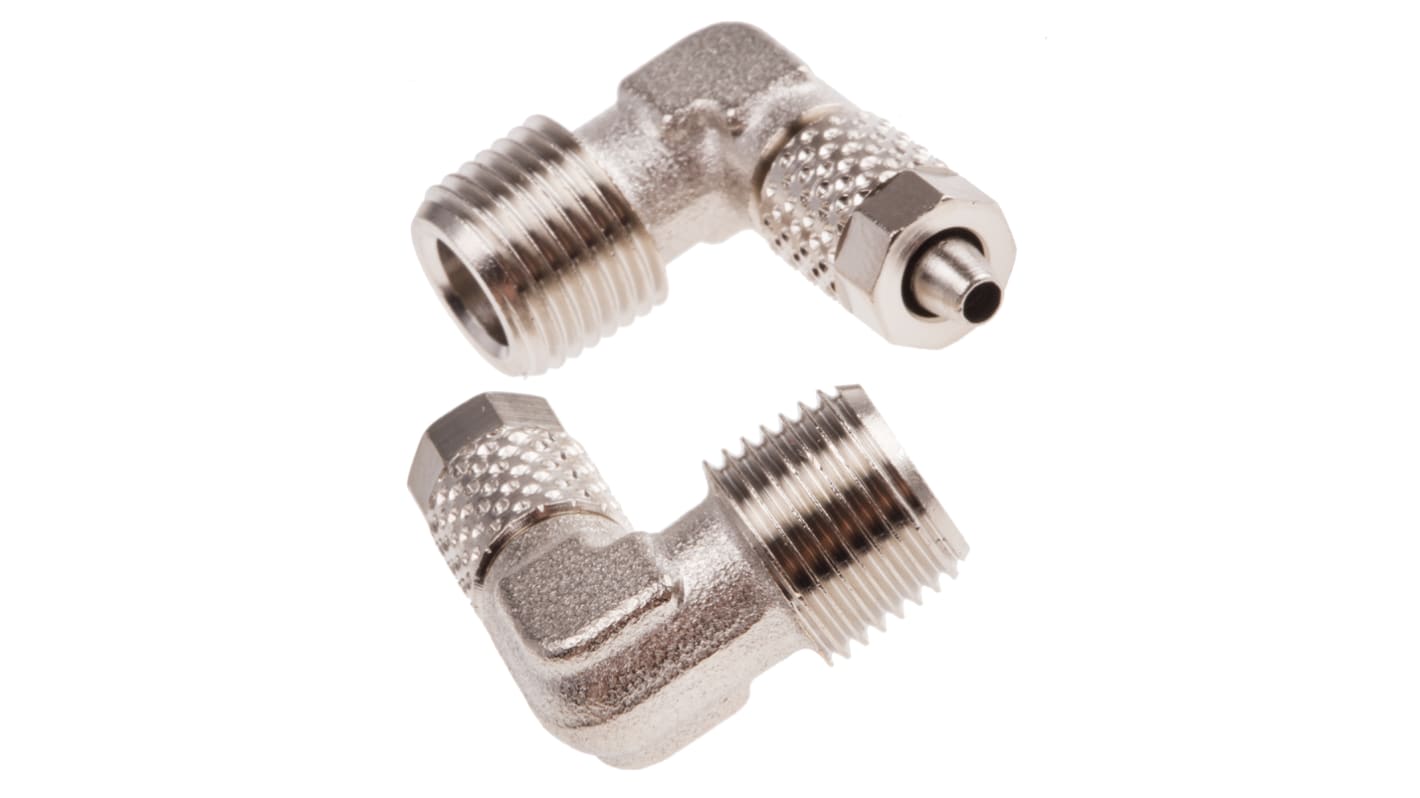 RS PRO Elbow Threaded Adaptor, R 1/8 Male to Push In 4 mm, Threaded-to-Tube Connection Style