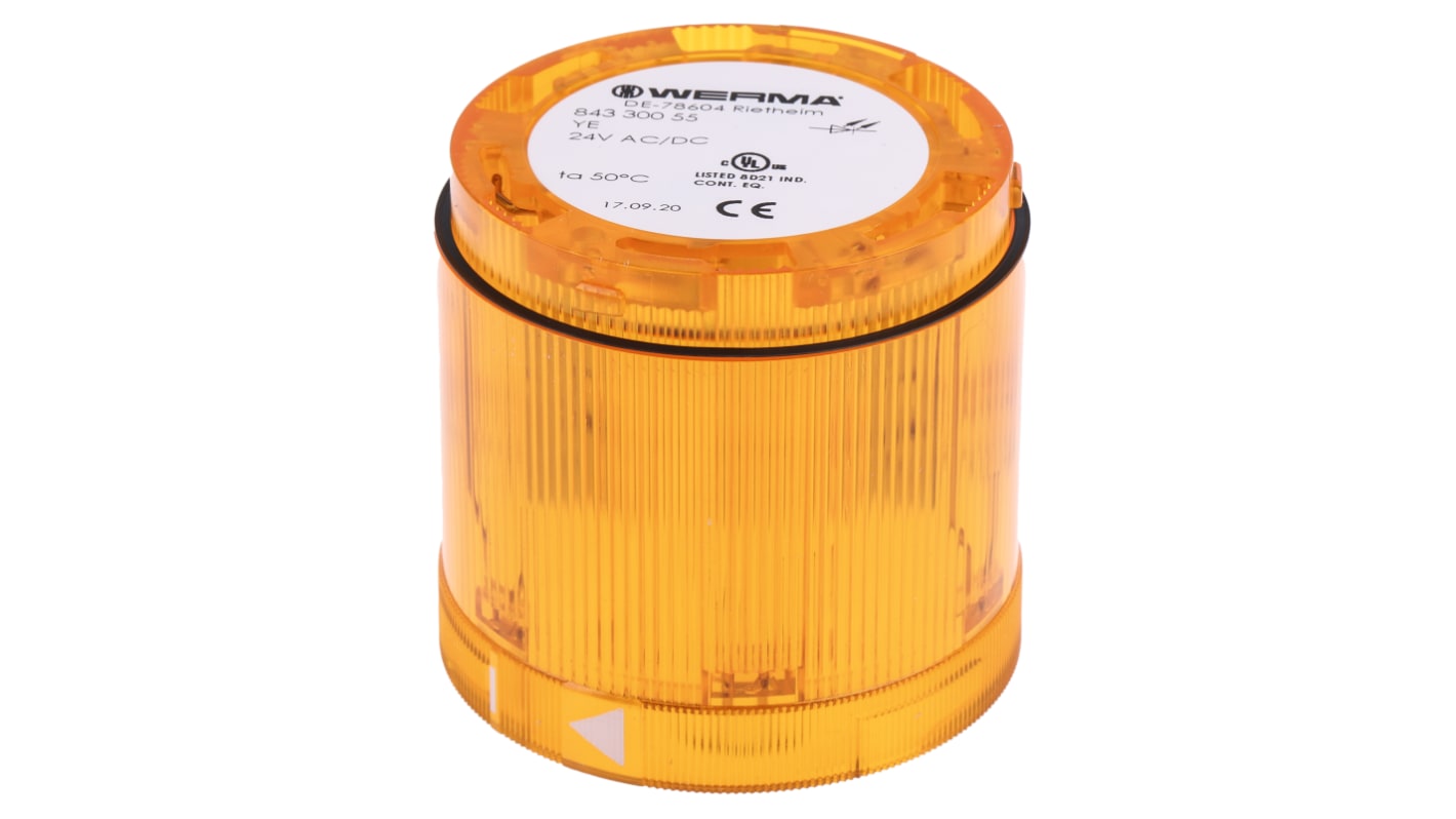 Werma 843 Series Amber Steady Effect Beacon Unit, 24 V dc, LED Bulb, AC, DC, IP54